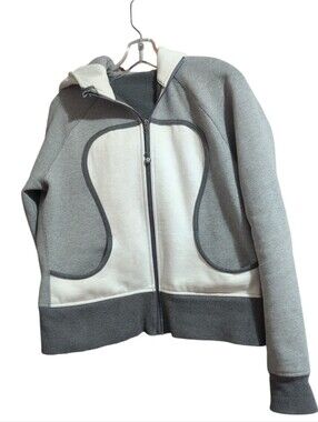 Lululemon Scuba Hoodie Women’s 12 Gray White Full Zip Fleece Lined Jacket